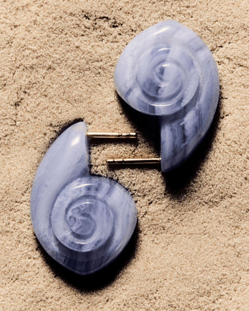 Boucles d'oreilles agate dentelle bleue Shell - 
  
    Argent massif / Placage Or 18 Ct
  
