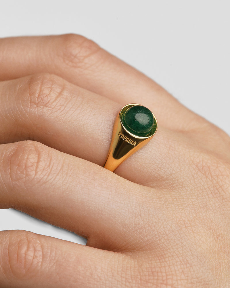 Bague Aventurine Verte Moon - 
  
    Argent massif / Placage Or 18 Ct
  
