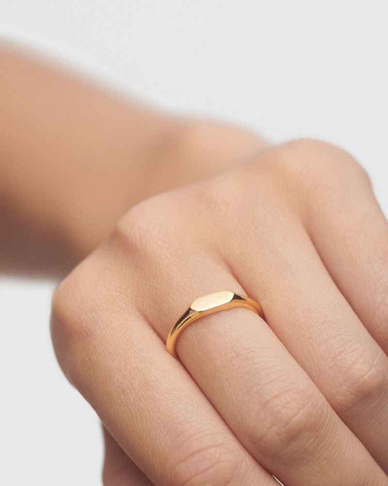 Anello sigillo Hexagon mini - 
  
    Argento sterling / Placcatura in Oro 18K
  
