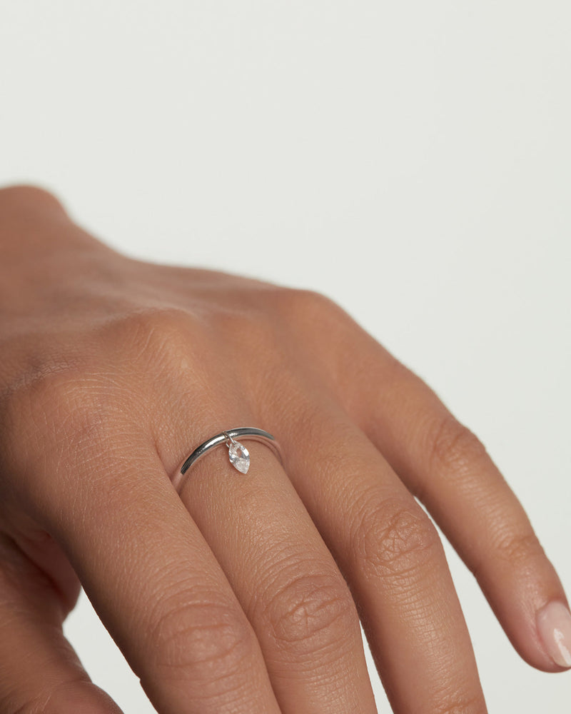 Bague solitaire en argent Rain - 
  
    Argent massif
  
