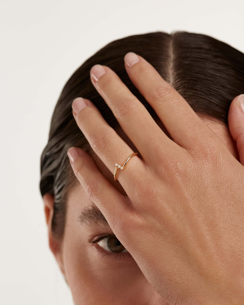 Solid yellow gold ring set with a 3 lab grown diamond line of 0.04 Diamonds and gold Balance Ring PDPAOLA