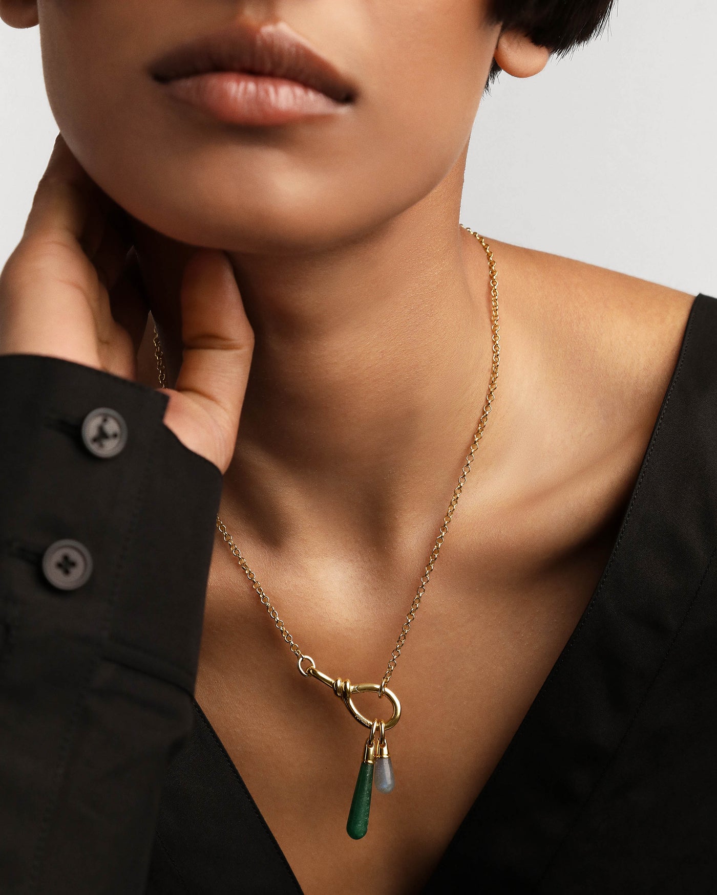 Green Aventurine Large Drop Pendant - 
        
          Sterling Silver / 18K Gold plating
        
      