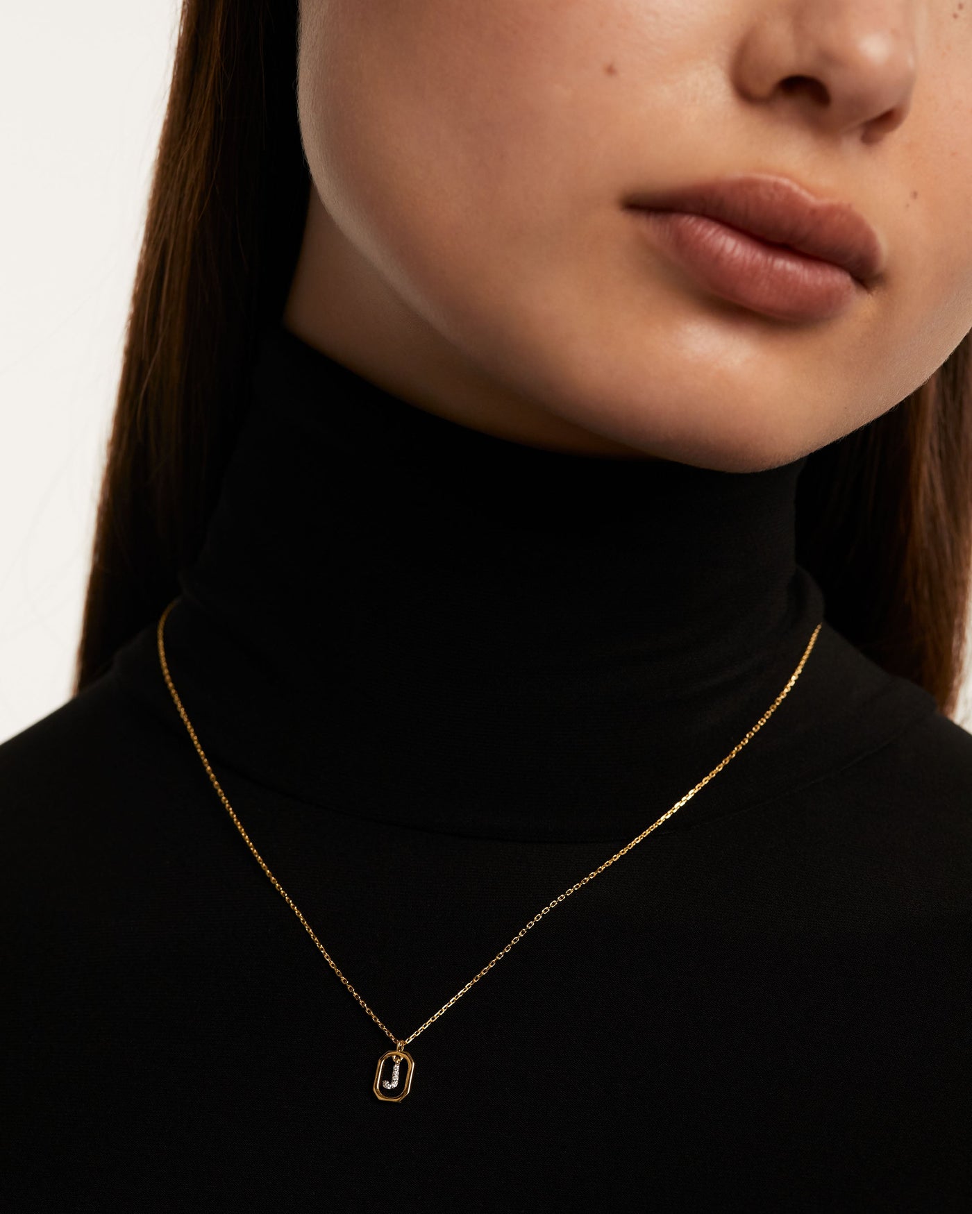 Small initial J necklace in zirconia inside gold plated silver octa. Mini Letter J Necklace PDPAOLA