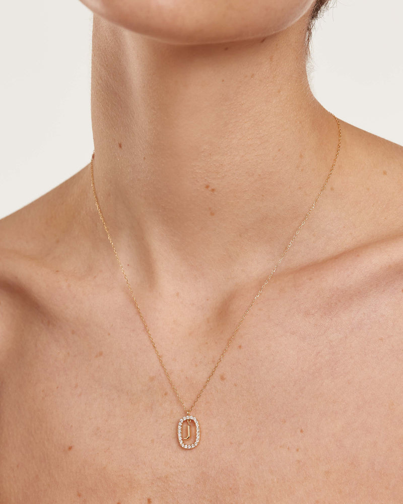 Initial J necklace in solid yellow gold circled by 0.33 carats lab. Diamonds and Gold Letter J Necklace PDPAOLA