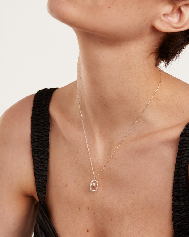 Diamonds and White Gold Letter N Necklace - 
  
    18K White gold / Rhodium silver plating
  
