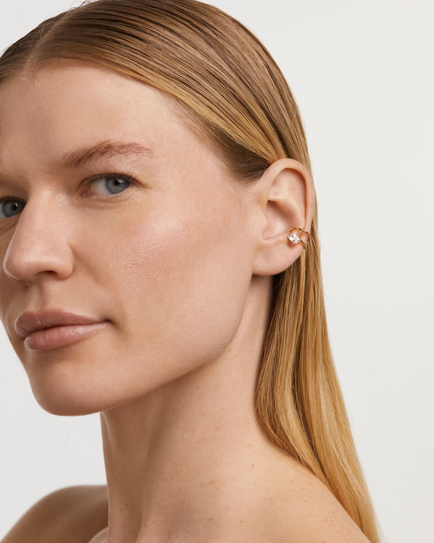 Gold plated double no piercing ear cuff set with rectangular cut wh. Galactic Ear Cuff PDPAOLA