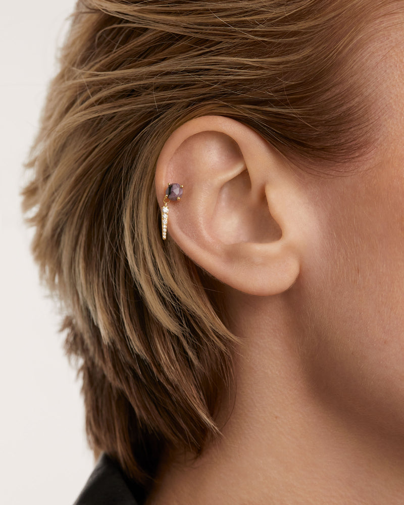 Boucle D’Oreille Individuelle Yoki Charoïte - 
  
    Argent massif / Placage Or 18 Ct
  
