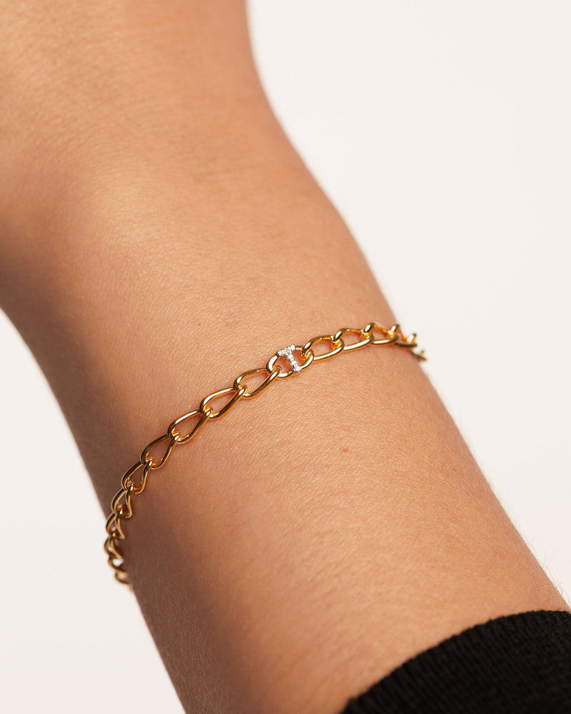 Letter T Chain Bracelet - 
  
    Sterling Silver / 18K Gold plating
  
