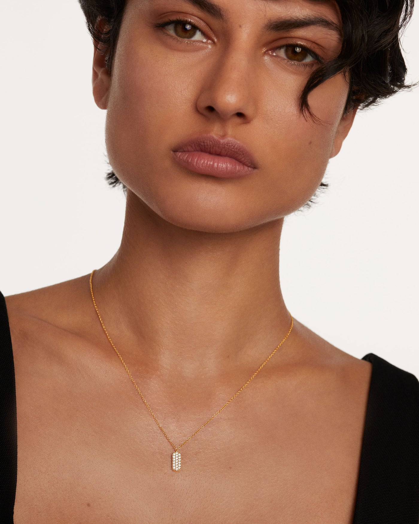 Gold plated necklace with oval pendant and white zirconia Icy Necklace PDPAOLA