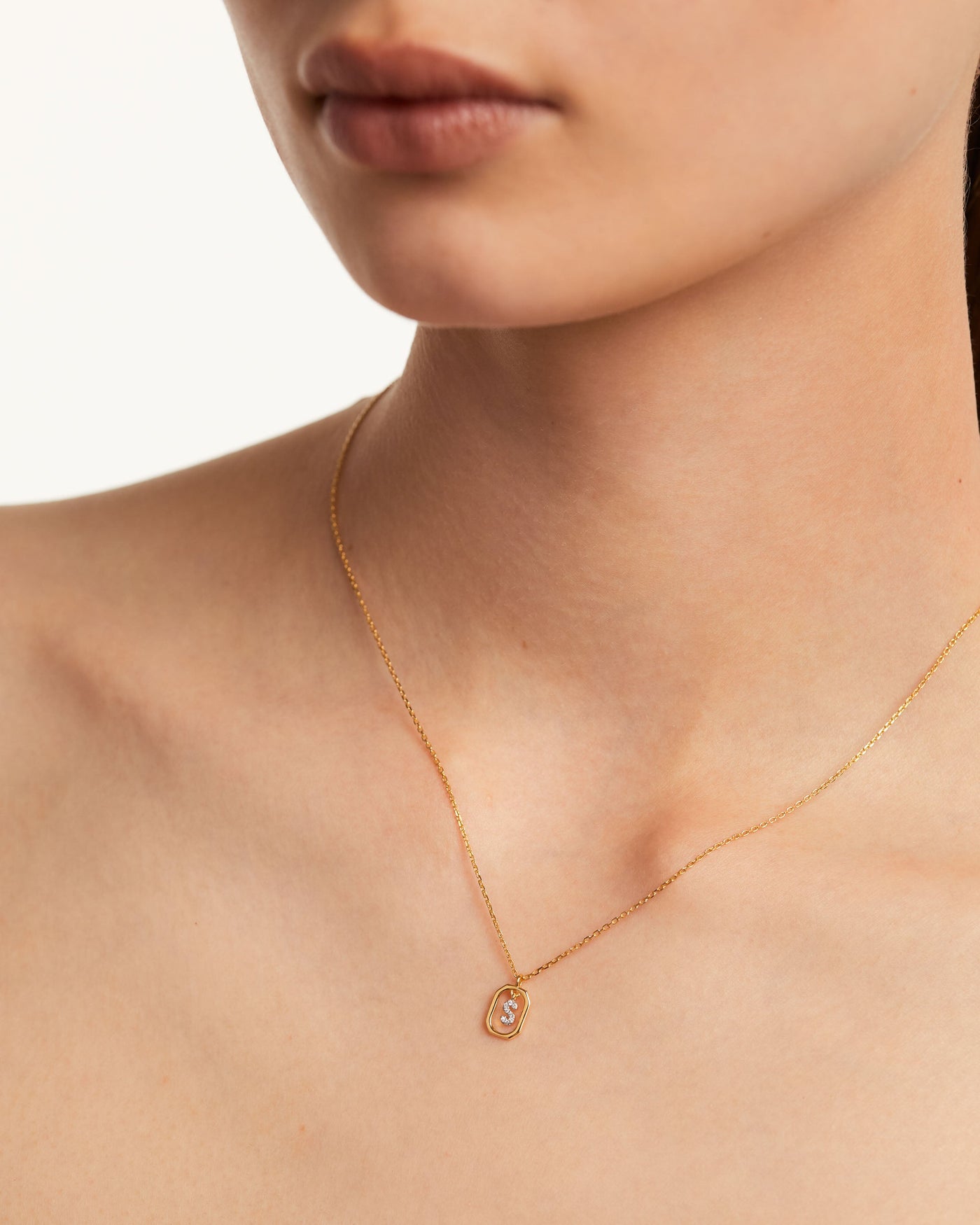 Small initial S necklace in zirconia inside gold plated silver octa. Mini Letter S Necklace PDPAOLA