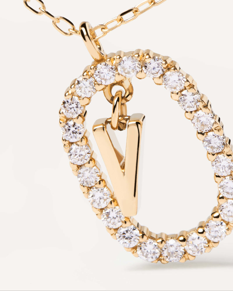 Gold letter v necklace hotsell