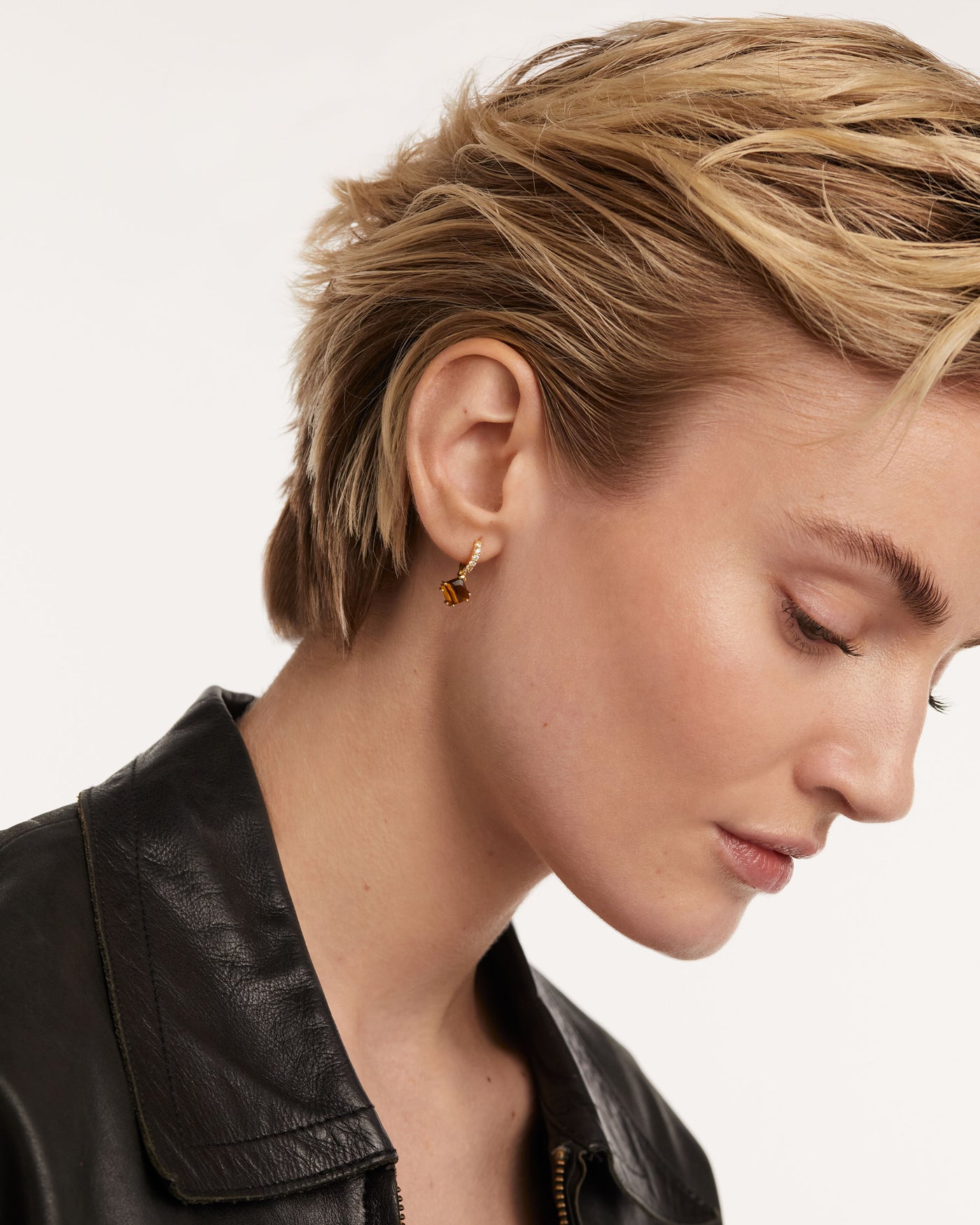 Crystal and zirconia Tiger eye ear piercings