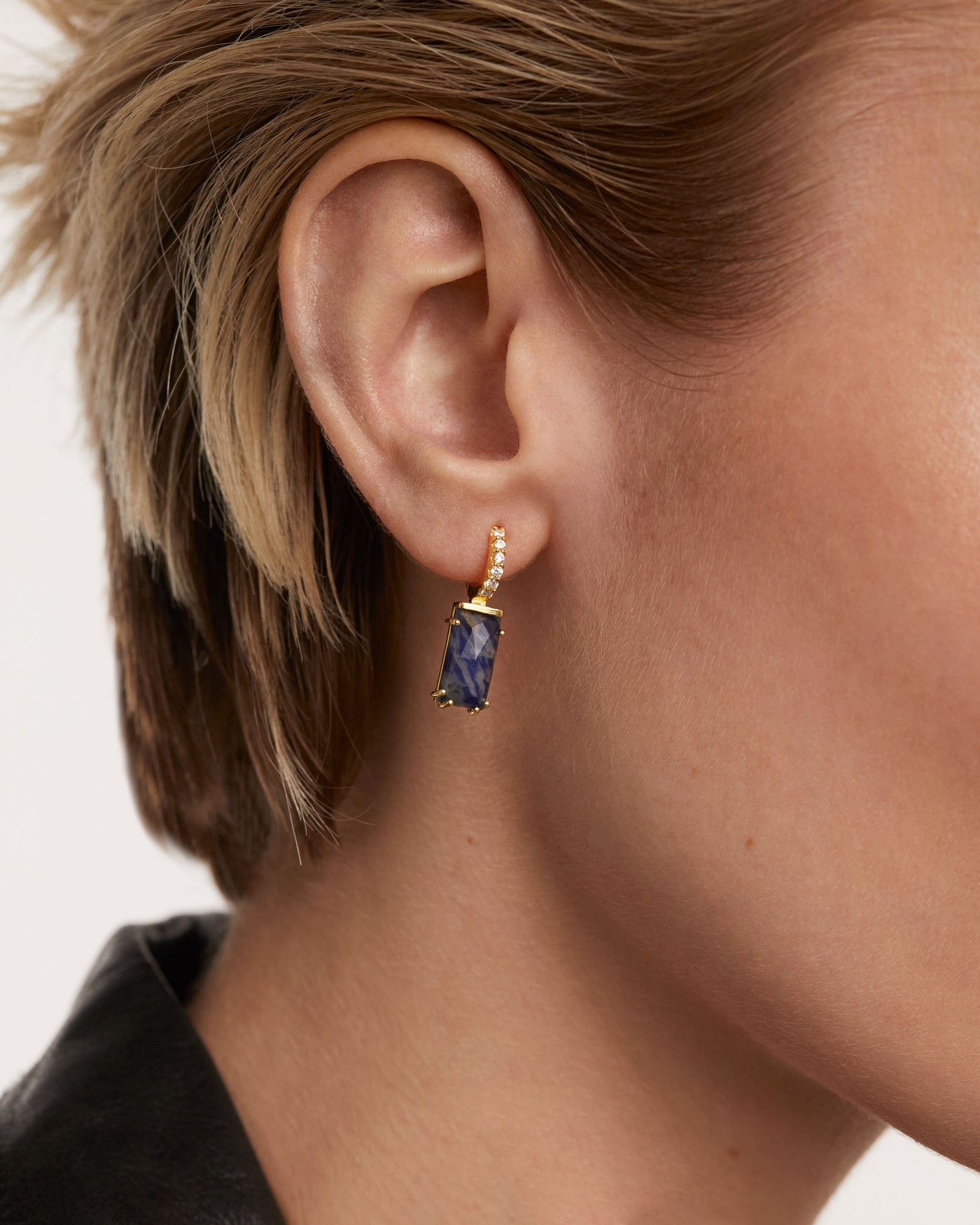 Crystal and zirconia Sodalite ear piercings