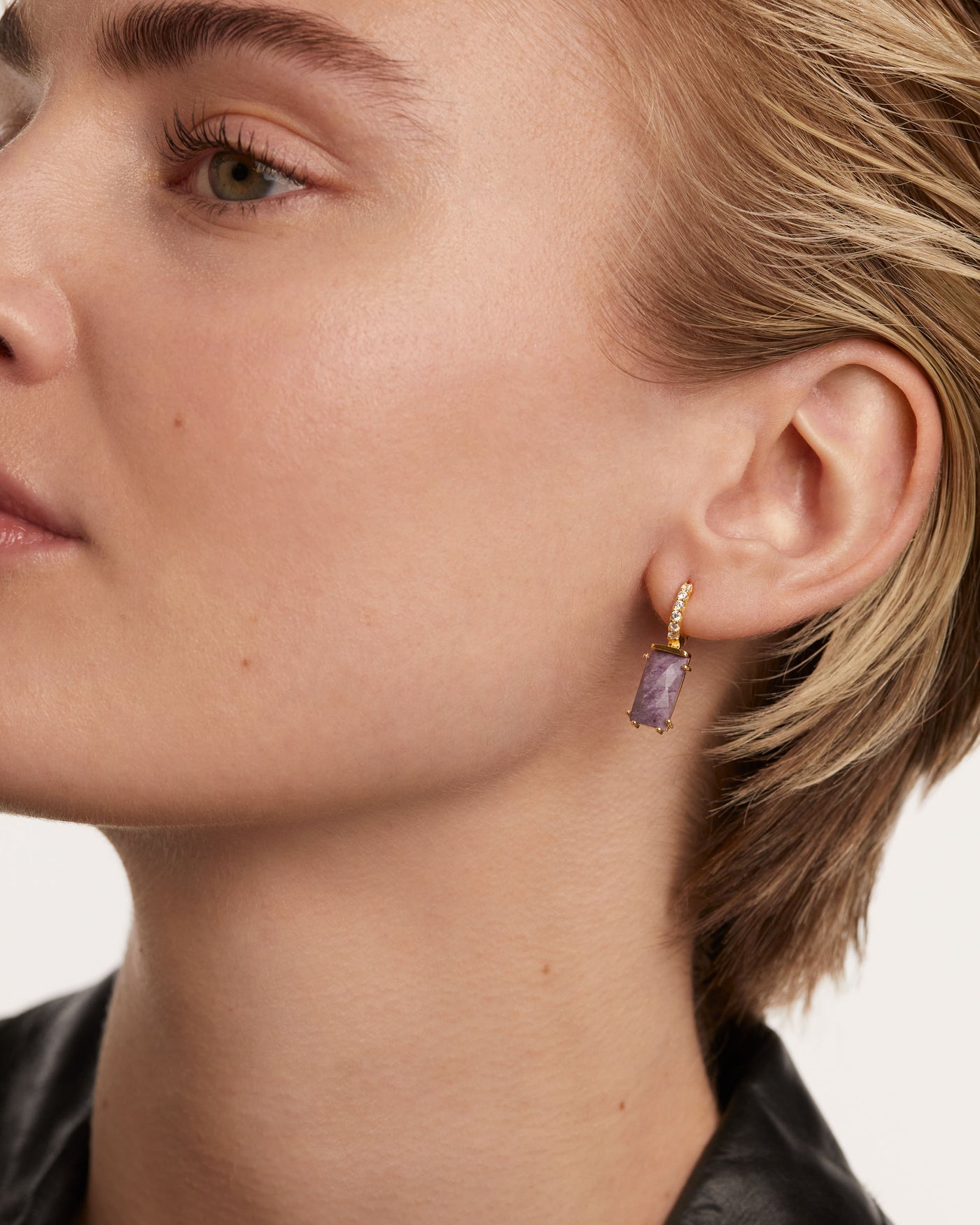 Charoite Crystal and zirconia ear piercings