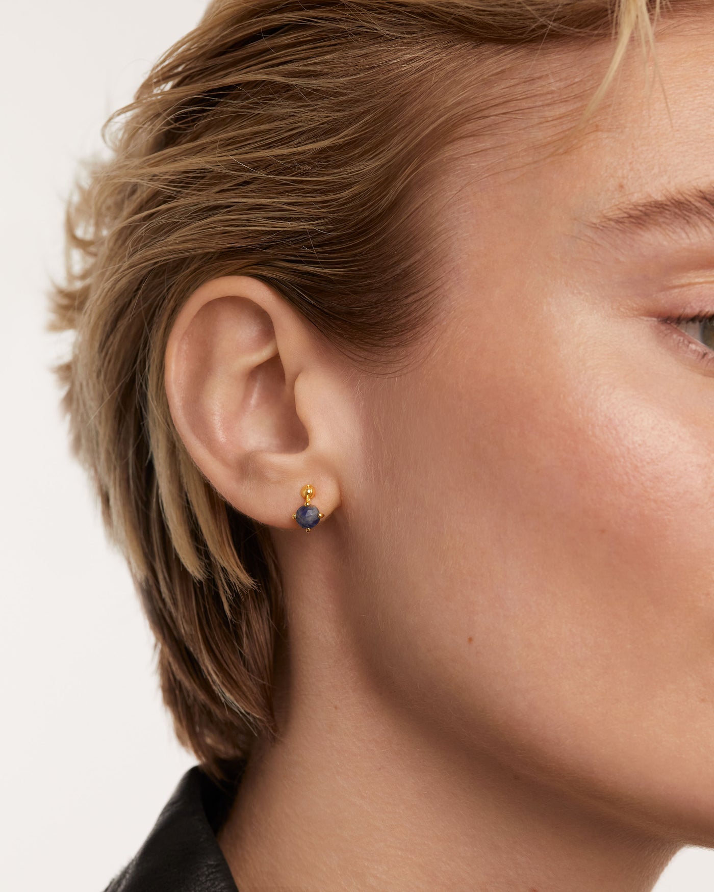 Crystal and zirconia Sodalite ear piercings