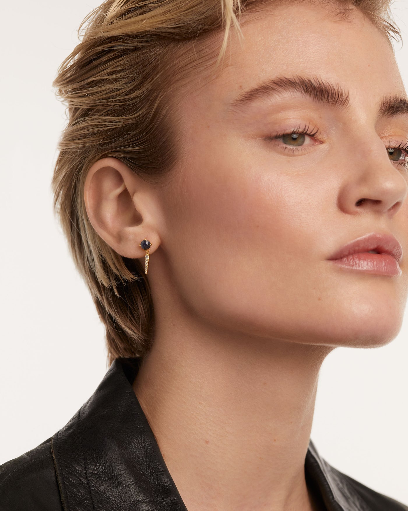 Crystal and zirconia Sodalite ear piercings