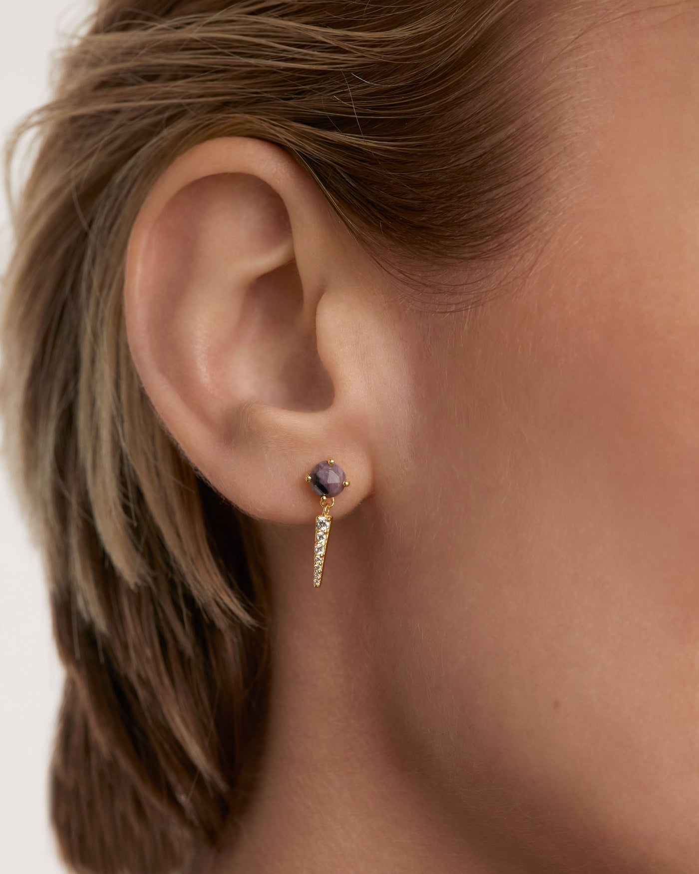 Charoite Crystal and zirconia ear piercings