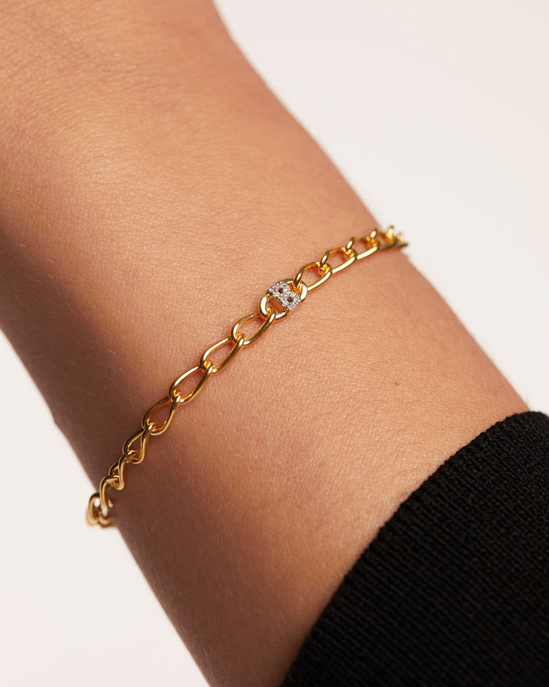 Cable chain bracelet in gold plated silver with initial B in zirconia Letter B Chain Bracelet PDPAOLA