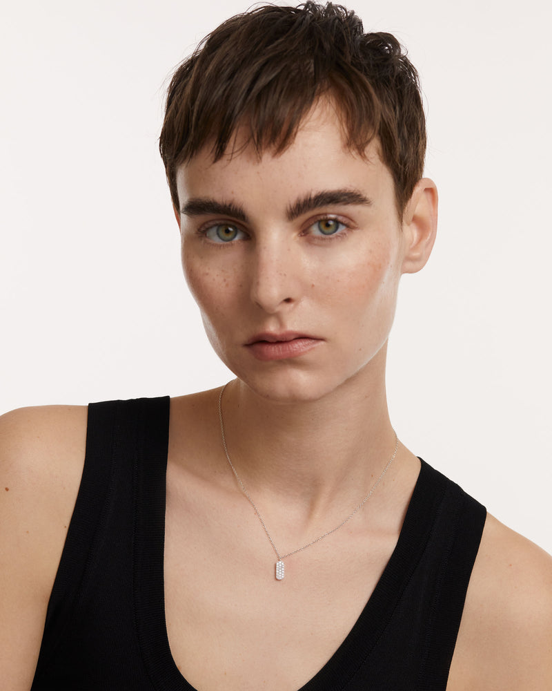 Sterling silver necklace with oval pendant and white zirconia Icy Silver Necklace PDPAOLA