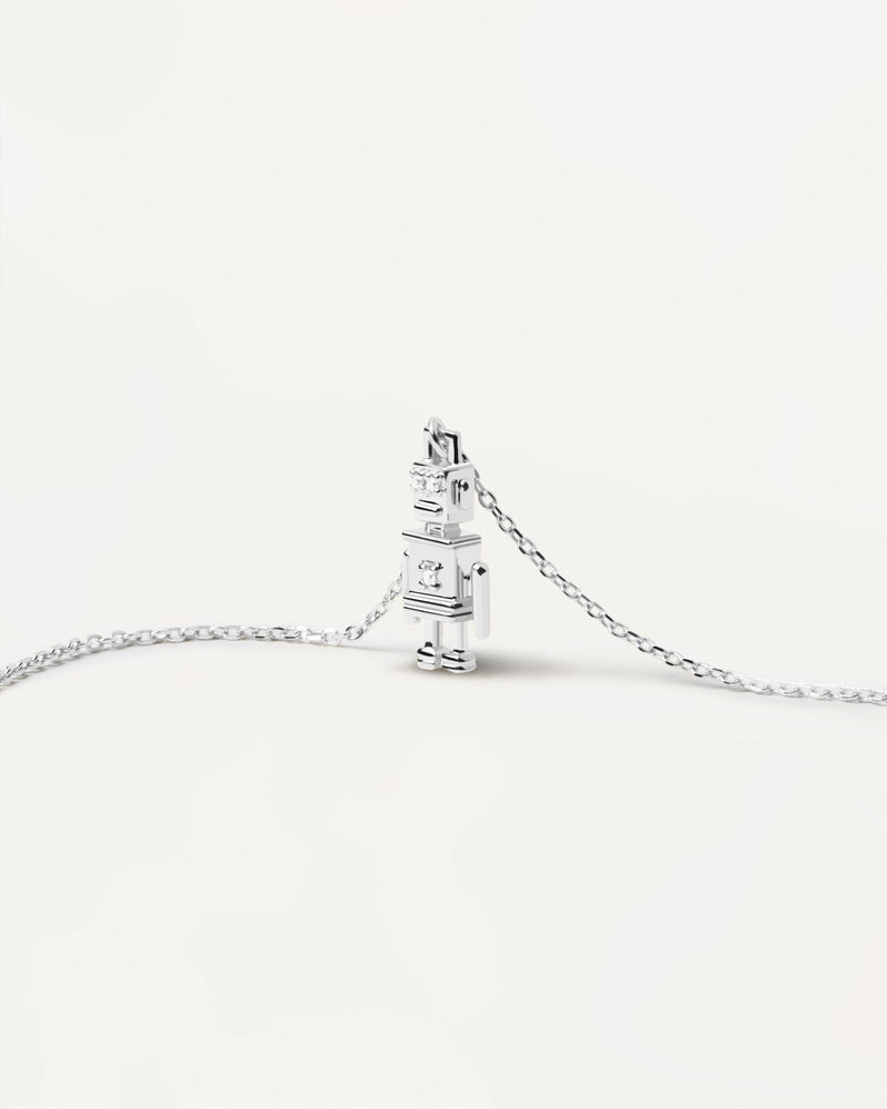 Sterling silver necklace with a robot pendant