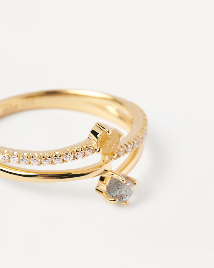 Gold-plated double ring with white zirconia | Patio Ring Gold-plated double ring with white zirconia | Patio Ring