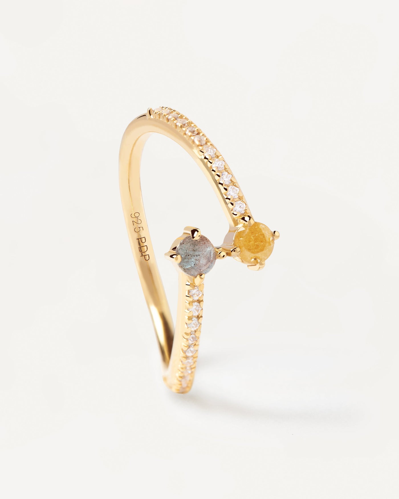 2023 Selection | Villa Ring. Gold-plated you-and-me ring with gemstones. Get the latest arrival from PDPAOLA. Place your order safely and get this Best Seller. Free Shipping.