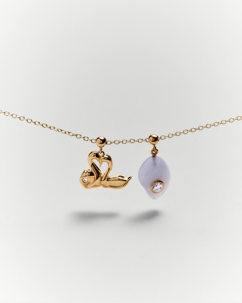 Charm Cigni e cuore - 
  
    Argento sterling / Placcatura in Oro 18K
  
