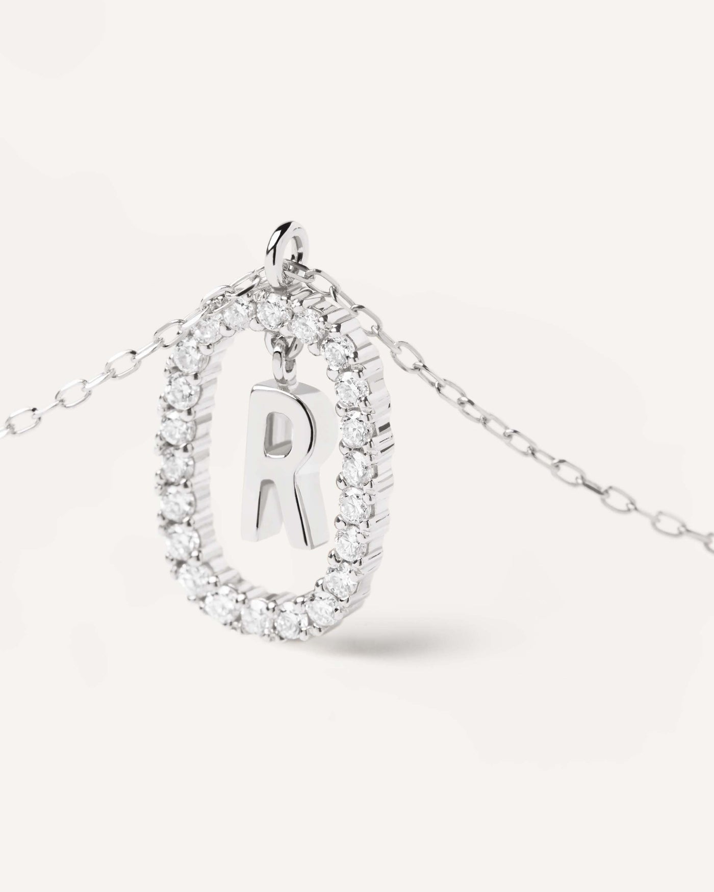 Diamonds and White Gold Letter R Necklace - 
  
    18K White gold / Rhodium silver plating
  
