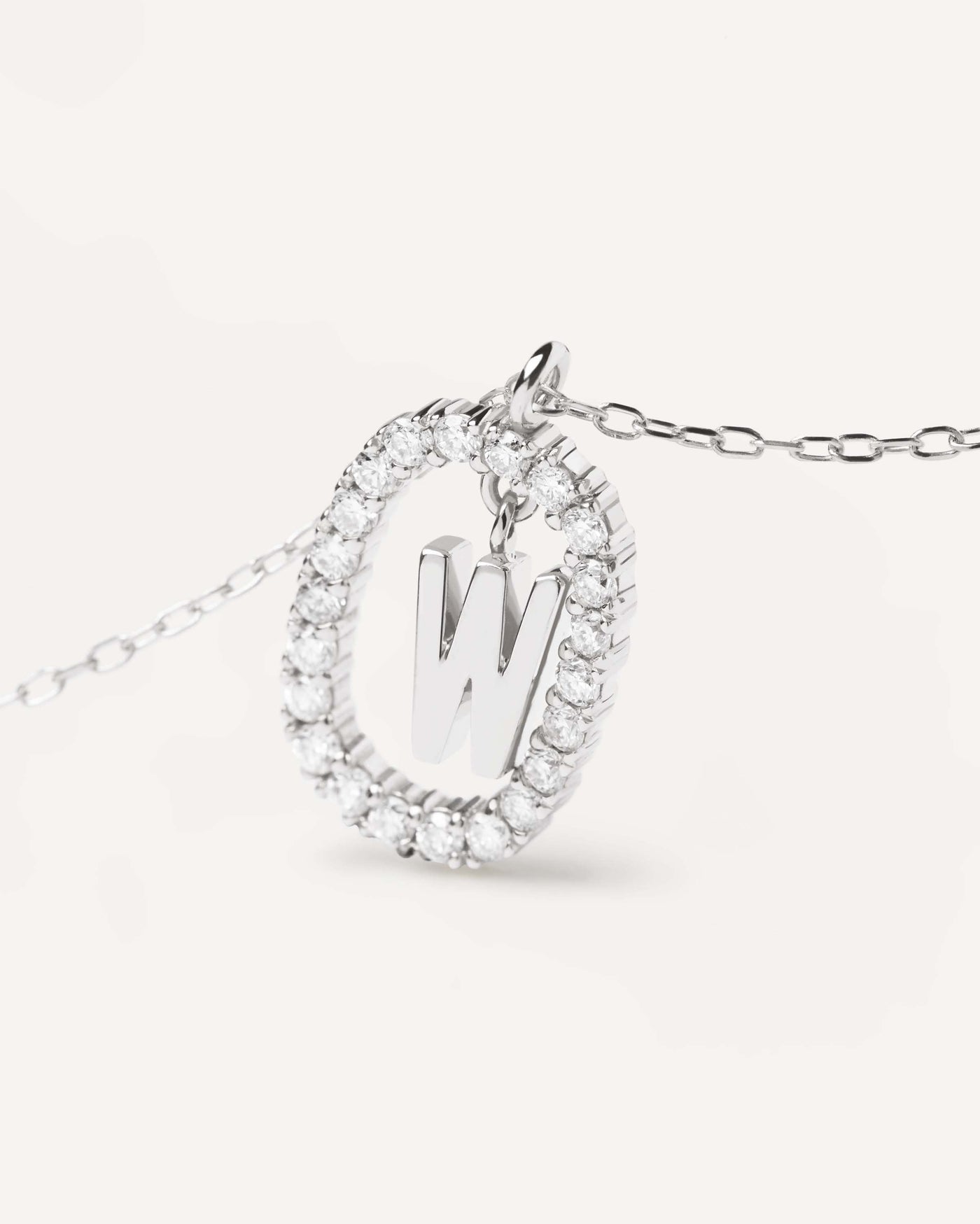 Diamonds and White Gold Letter W Necklace - 
  
    18K White gold / Rhodium silver plating
  
