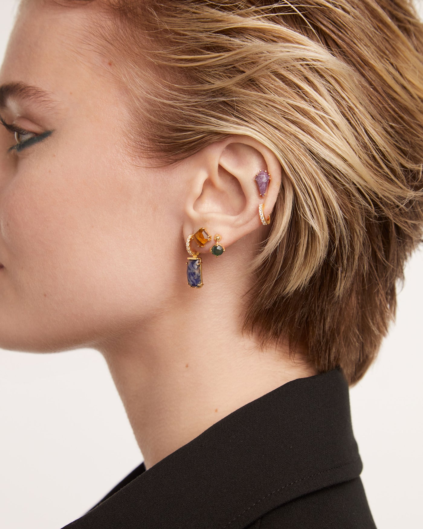Boucle D’Oreille Individuelle Kimi Agate Mousse - 
  
    Argent massif / Placage Or 18 Ct
  
