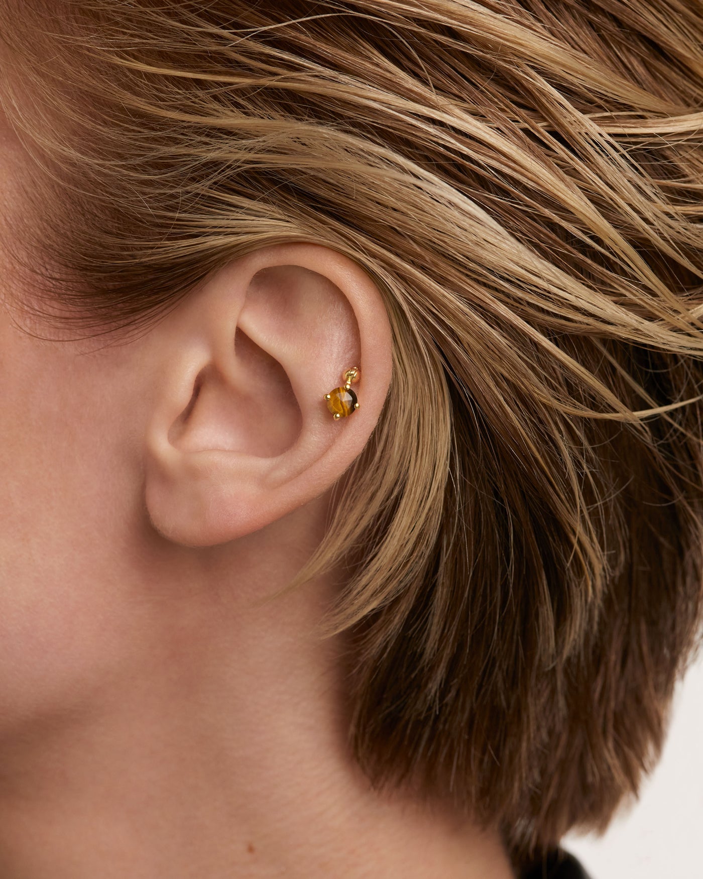 Boucle D’Oreille Individuelle Kimi Œil-De-Tigre - 
  
    Argent massif / Placage Or 18 Ct
  
