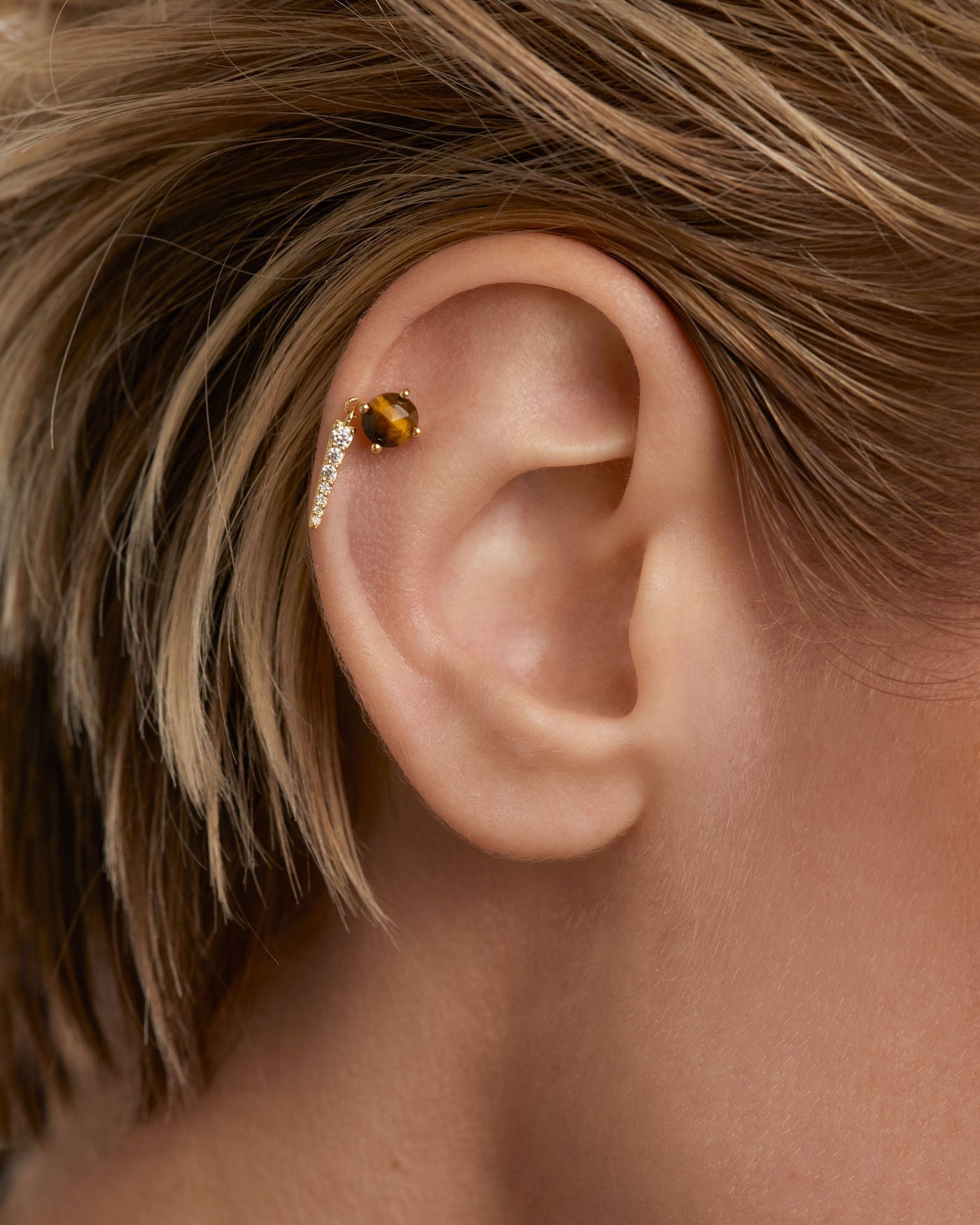 Yoki Tiger Eye Single Earring - 
  
    Sterling Silver / 18K Gold plating
  
