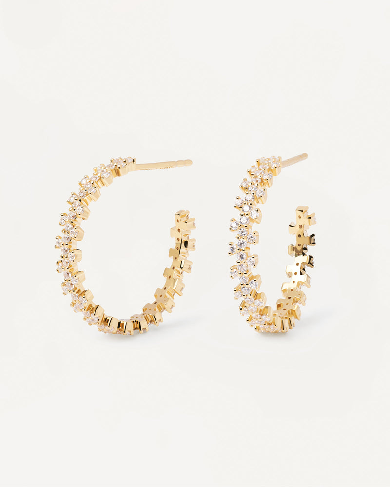 Gold-plated hoop earrings with white zirconia | Crown Earrings | PDPAOLA