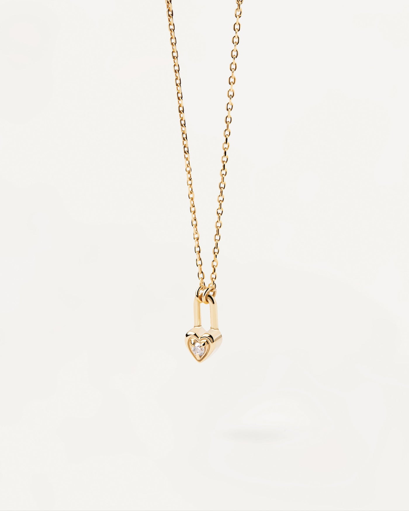 Gold Lock Necklace with Initial Letter Zircon