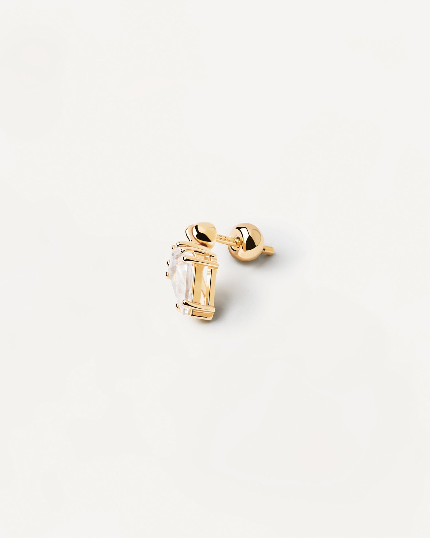 2023 Selection | Lua Single Earring. Gold-plated ear piercing with drop pendant in white zirconia. Get the latest arrival from PDPAOLA. Place your order safely and get this Best Seller. Free Shipping.
