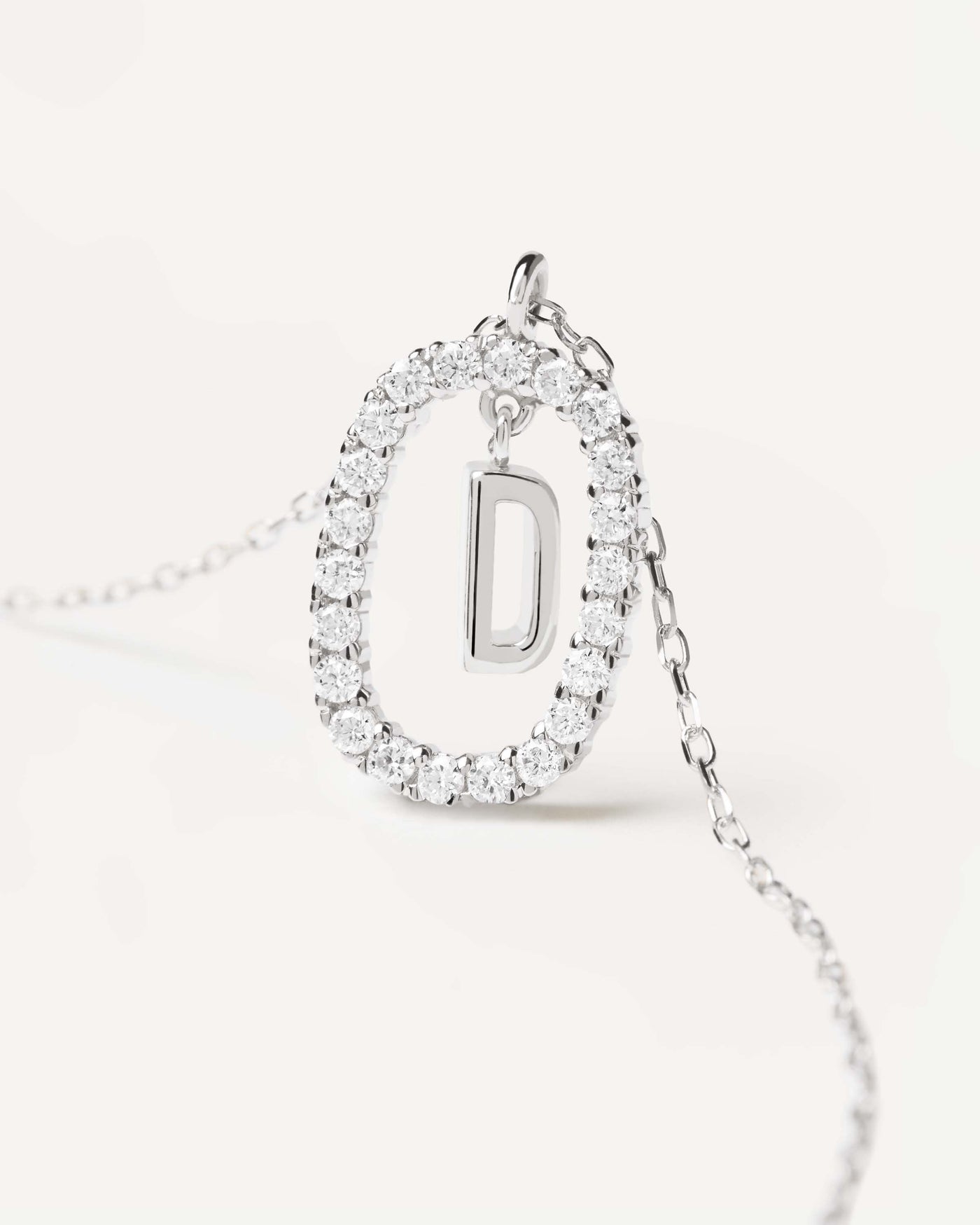 Diamonds and White Gold Letter D Necklace - 
  
    18K White gold / Rhodium silver plating
  
