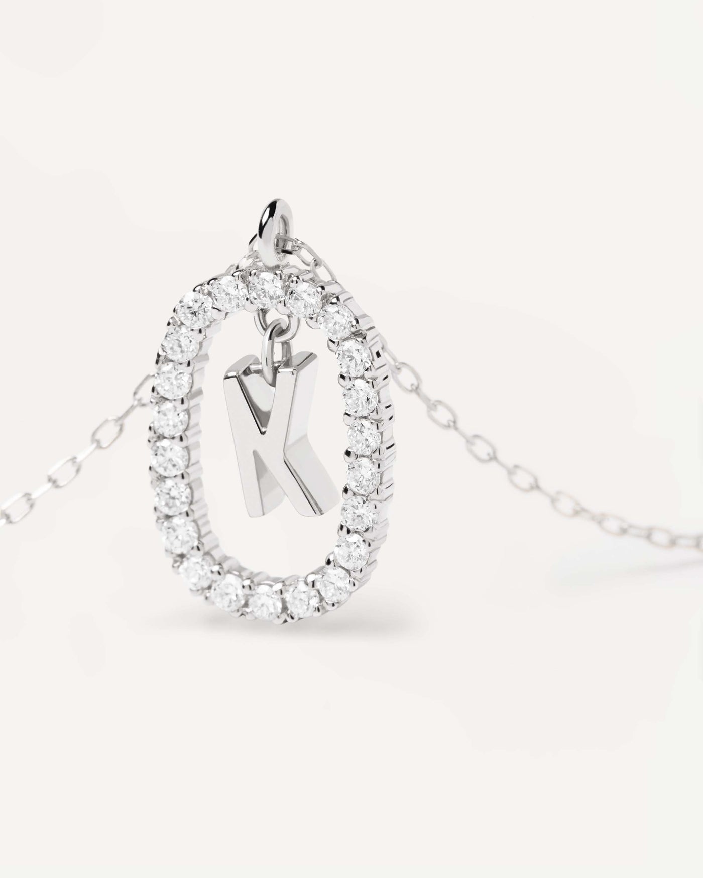 Diamonds and White Gold Letter K Necklace - 
  
    18K White gold / Rhodium silver plating
  
