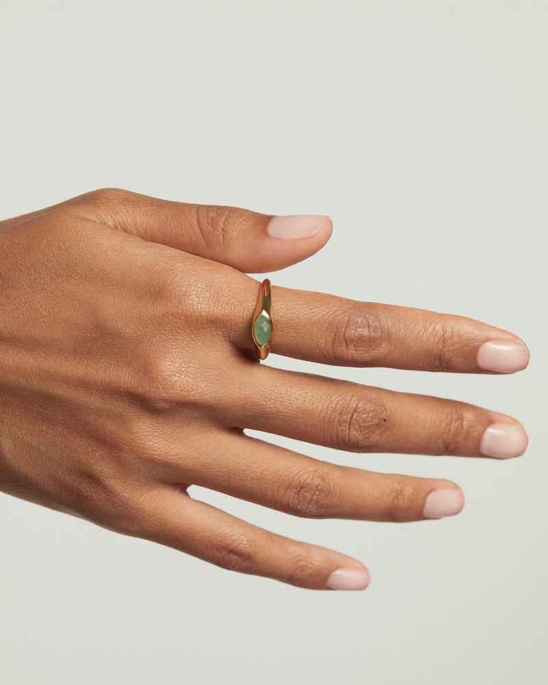 Green Aventurine Nomad Stamp Ring - 
  
    Sterling Silver / 18K Gold plating
  
