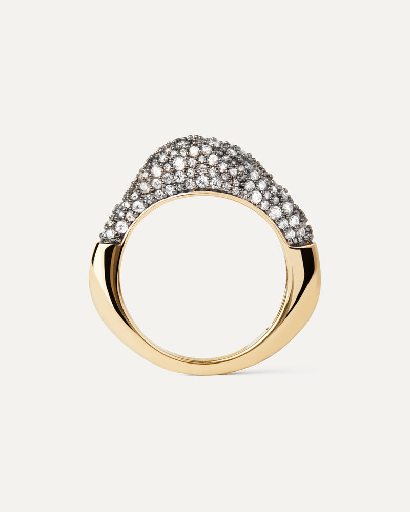 Gold-plated organic shape stacking ring set with cubic zirconia pavé