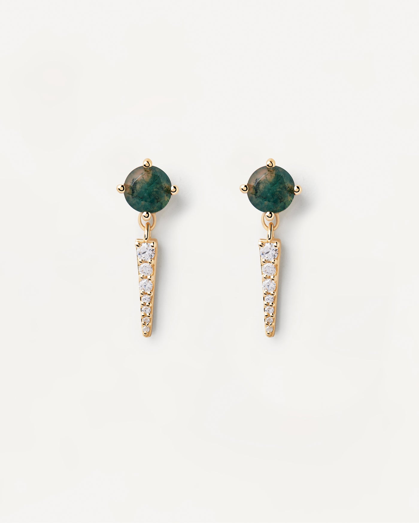 Pendiente Individual Yoki con Ágata Verde - 
  
    Plata de Ley / Baño de Oro 18K
  
