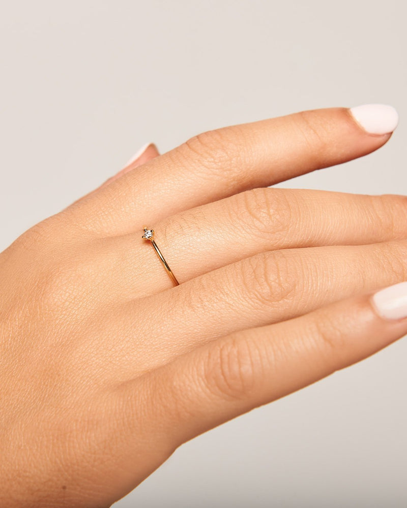 White Solitary Ring - 
  
    Sterling Silver / 18K Gold plating
  
