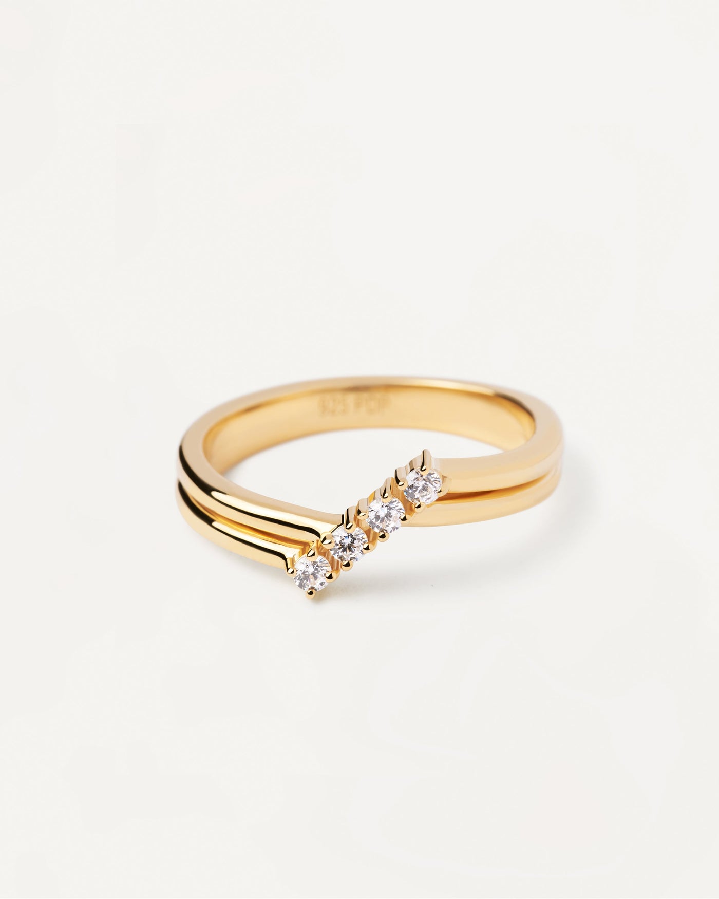 2023 Selection | Anna Ring. Asymetric 4-zirconia ring in gold-plated silver. Get the latest arrival from PDPAOLA. Place your order safely and get this Best Seller. Free Shipping.