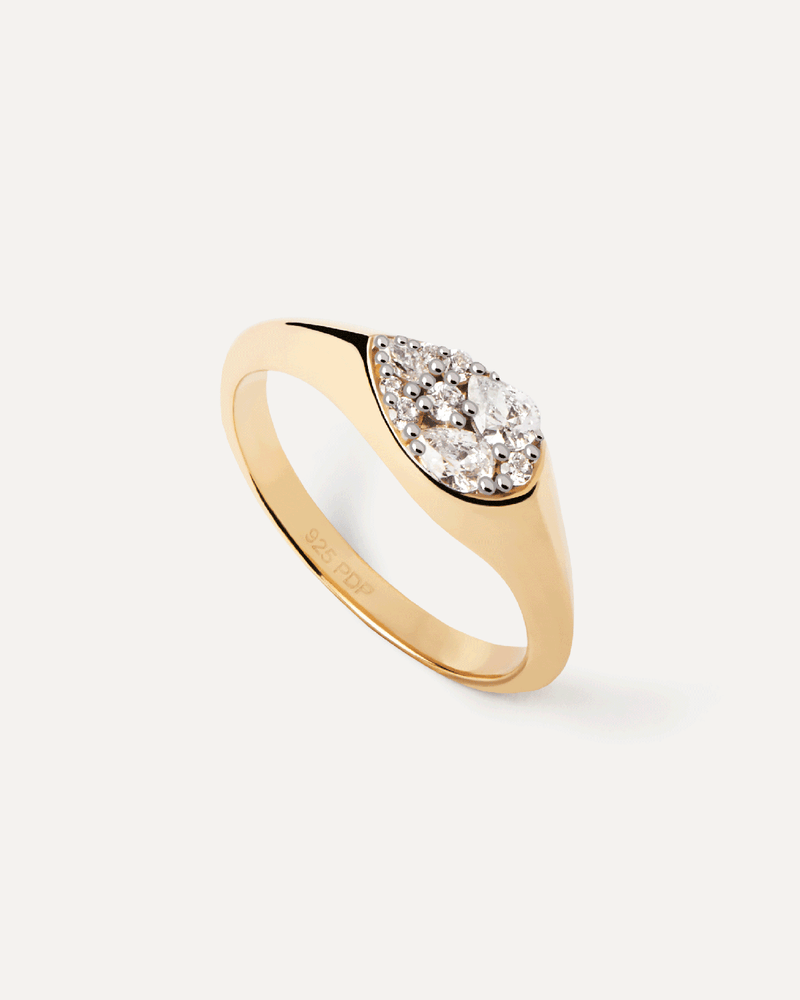 Anillo Sello Vanilla - 
  
    Plata de Ley / Baño de Oro 18K
  
