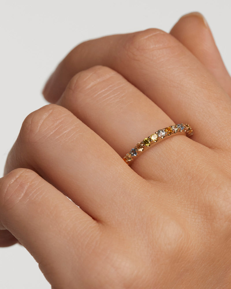 Anello mezza eternita placcato in oro con zirconi cubici multicolore Anello Rainbow PDPAOLA