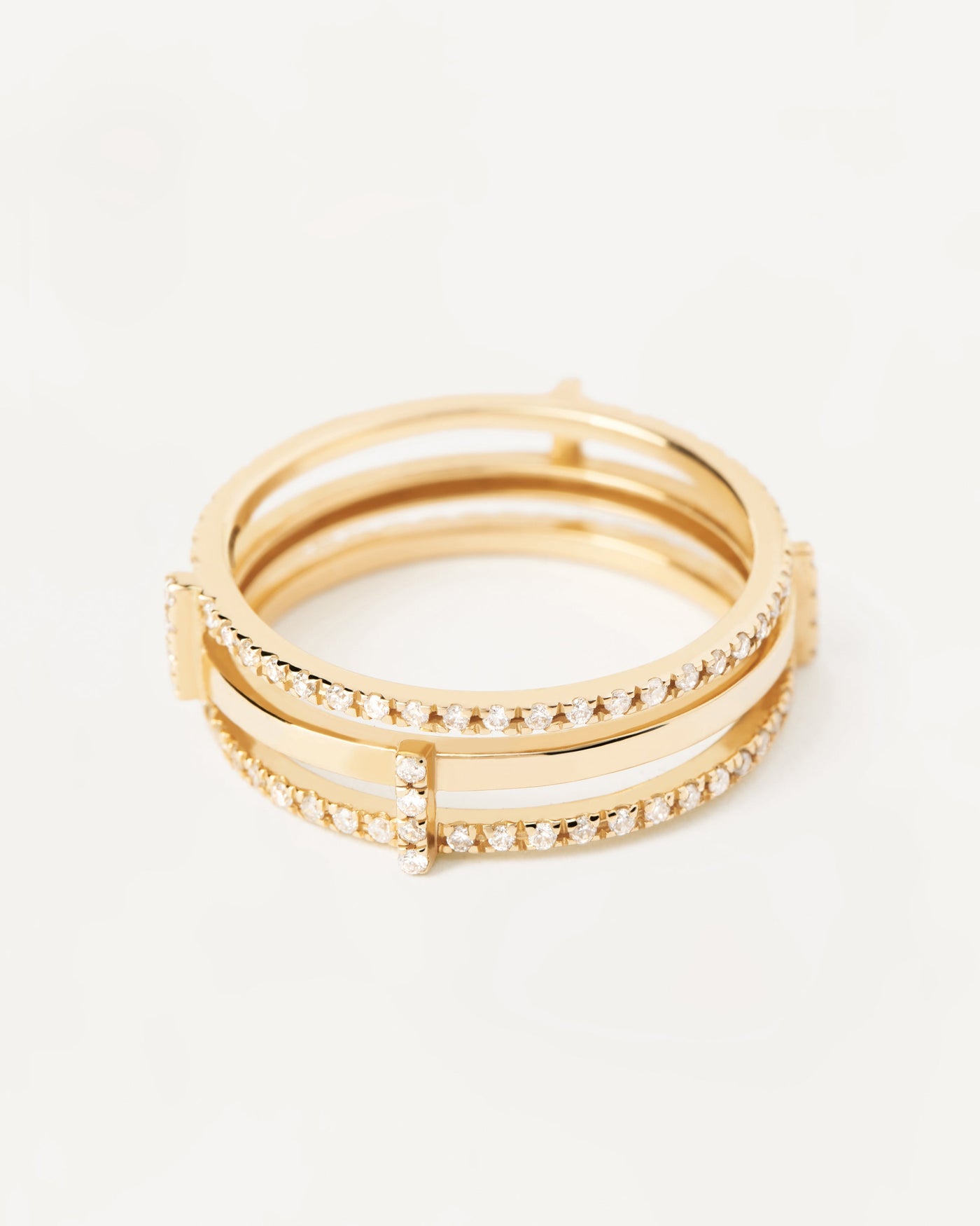 2023 Selection | Diamonds and gold Track Ring. 18K yellow gold eternity ring with three bands of lab-grown diamonds, making 0.52 carat. Get the latest arrival from PDPAOLA. Place your order safely and get this Best Seller. Free Shipping.