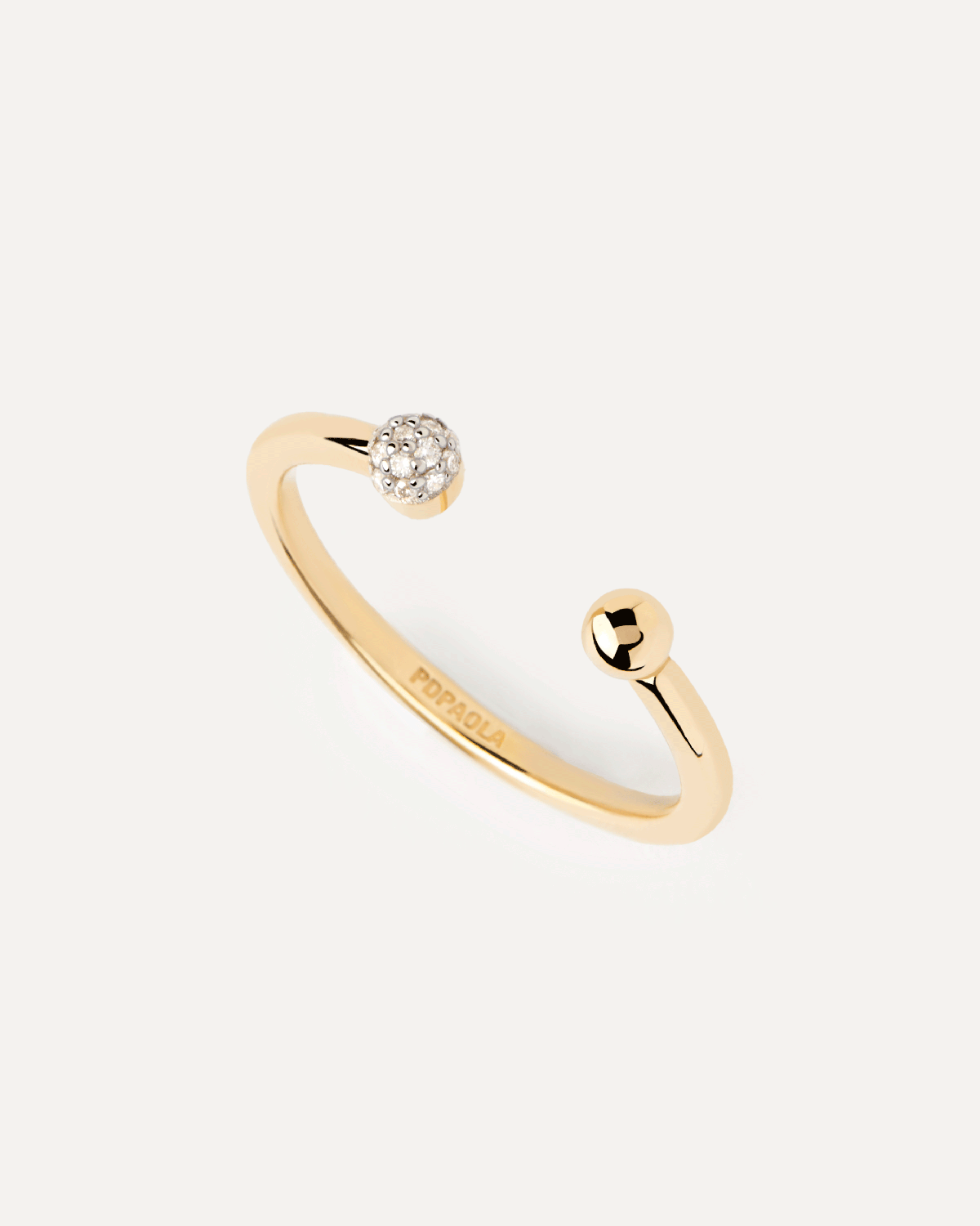 Diamonds and gold Clara ring. You-and-me open ring in solid 18K yellow gold set with pavé lab-grown diamonds . Get the latest arrival from PDPAOLA. Place your order safely and get this Best Seller.