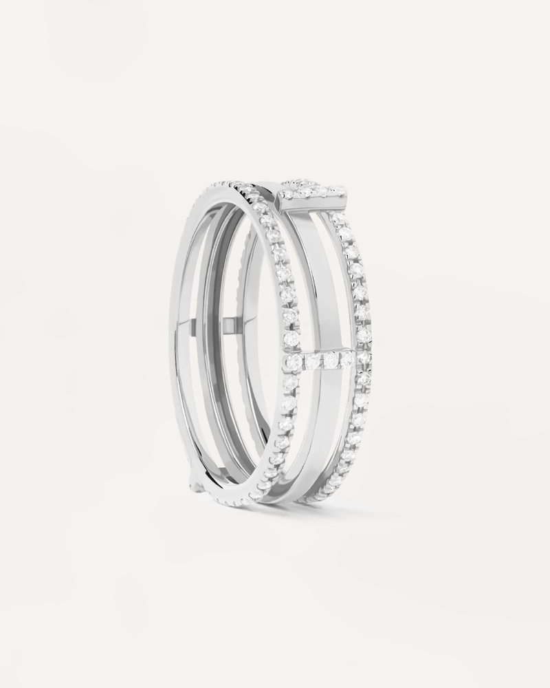 Diamonds And White Gold Track Ring - 
  
    18K White gold / Rhodium silver plating
  
