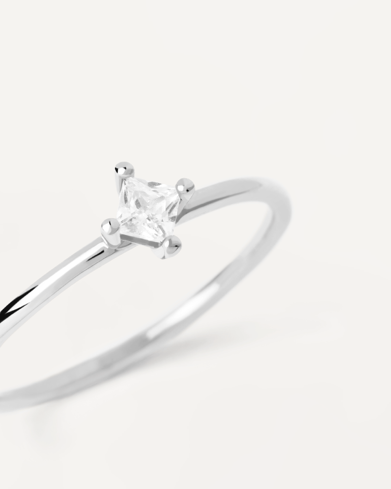 Princess Diamond And White Gold Solitaire Ring - 
  
    18K White gold / Rhodium silver plating
  
