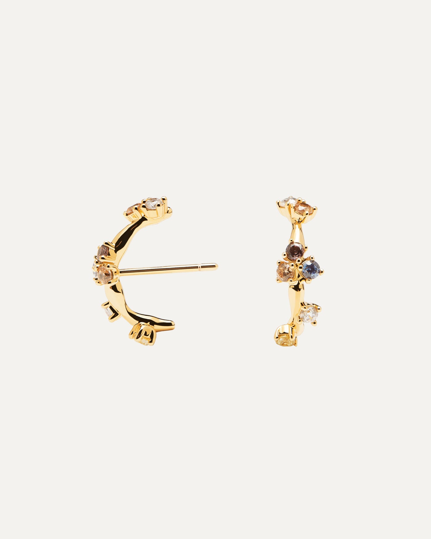2023 Selection | Zoe Earrings. Pair of two stud ear cuffs made in gold-plated silver with five color stones. Get the latest arrival from PDPAOLA. Place your order safely and get this Best Seller. Free Shipping.