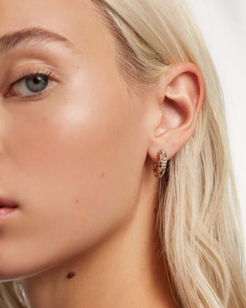 Gold plated silver hoops with five color zirconias Tiger Earrings PDPAOLA